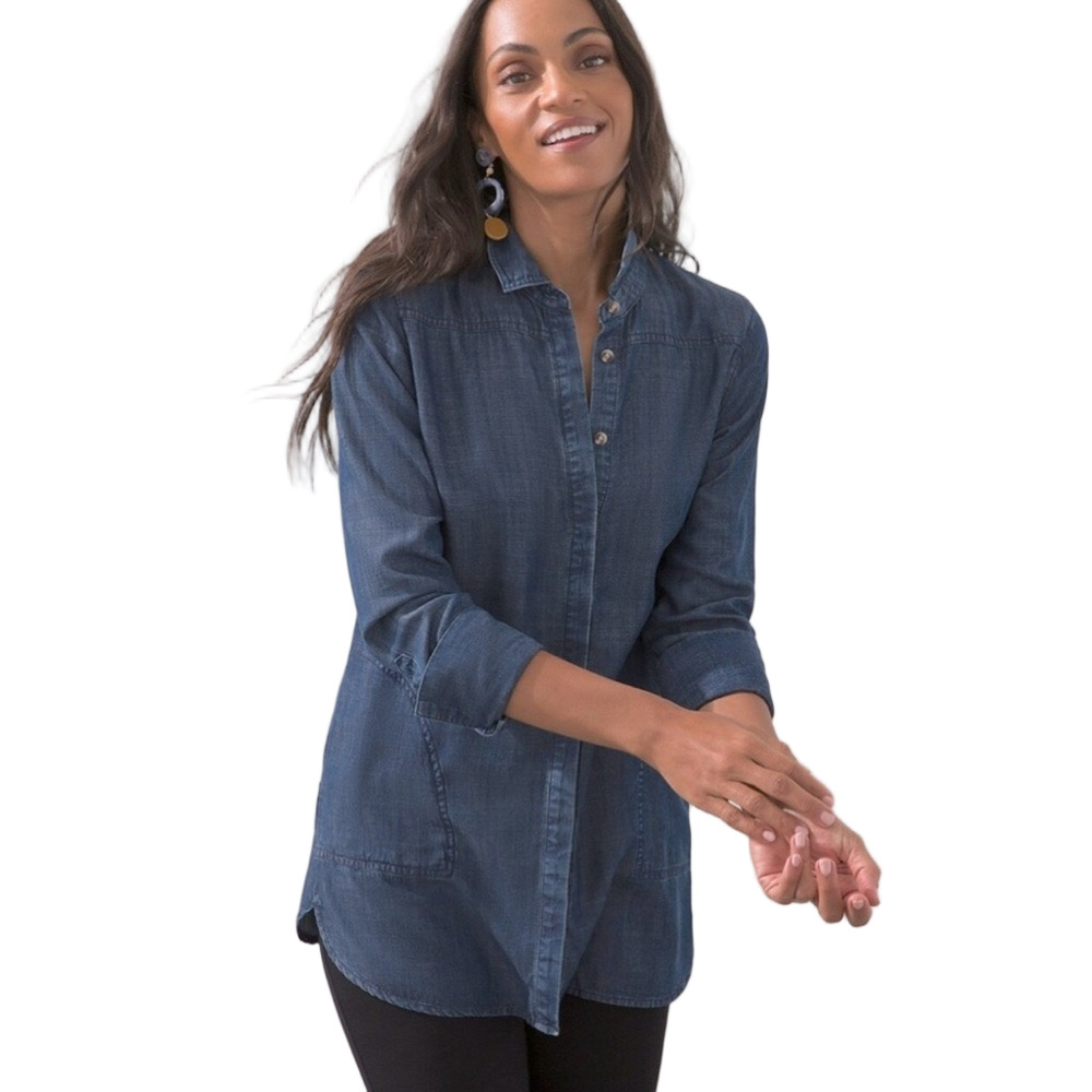 Chico's Blue Denim Long Sleeve Shirt with pockets size 3/us 16 GUC